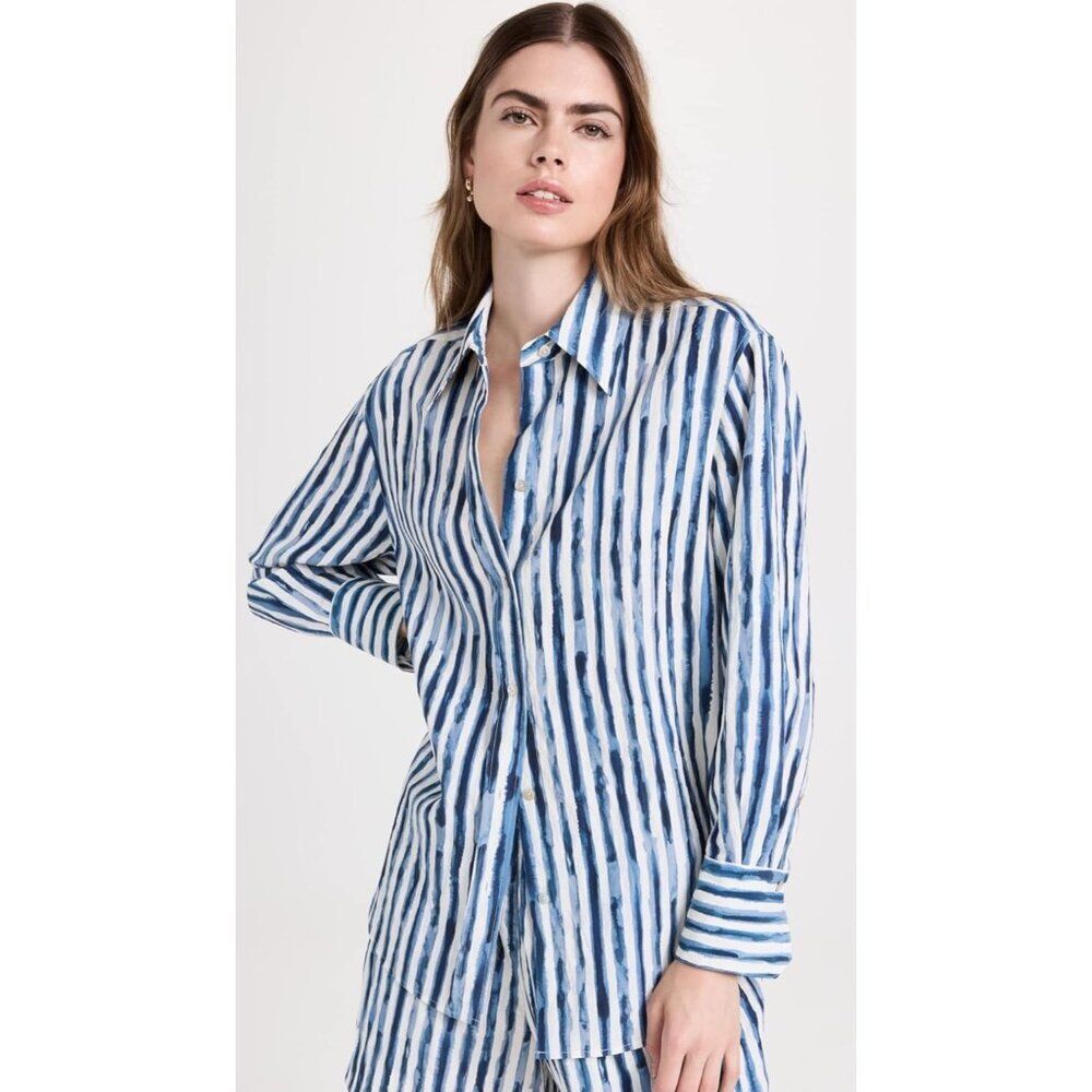 Vince women’s Painterly Stripe Oversized Cotton Shirt White Blue S